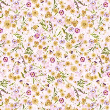 Pink Floral Yardage, Pink Potpourri Garden, Pink, Green, Benartex