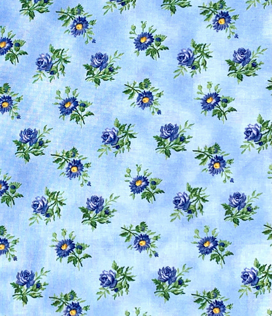 Blue Floral Fabric Yardage, Summer Breeze, Moda Prints