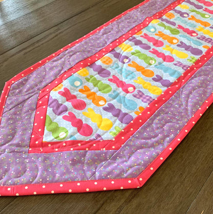 Easter Bunny Peeps Table Runner Quilt, Spring Quilt, Purple, Pink, Yellow, Green, Handmade Quilt