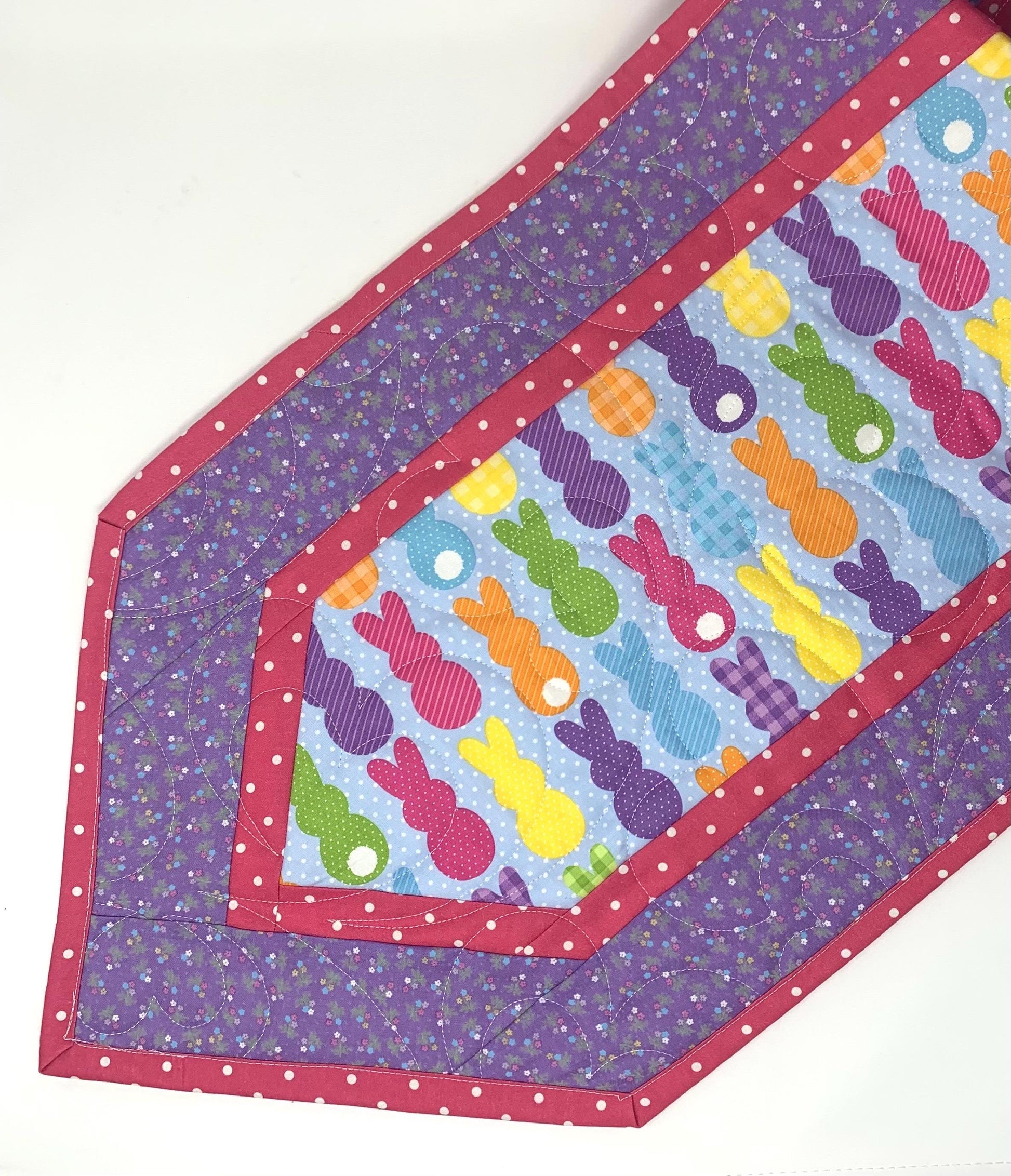Easter Bunny Peeps Table Runner Quilt, Spring Quilt, Purple, Pink, Yellow, Green, Handmade Quilt