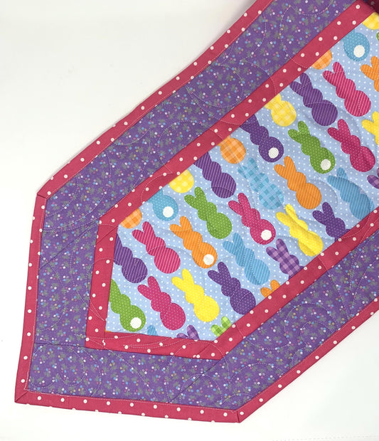 Easter Bunny Peeps Table Runner Quilt, Spring Quilt, Purple, Pink, Yellow, Green, Handmade Quilt