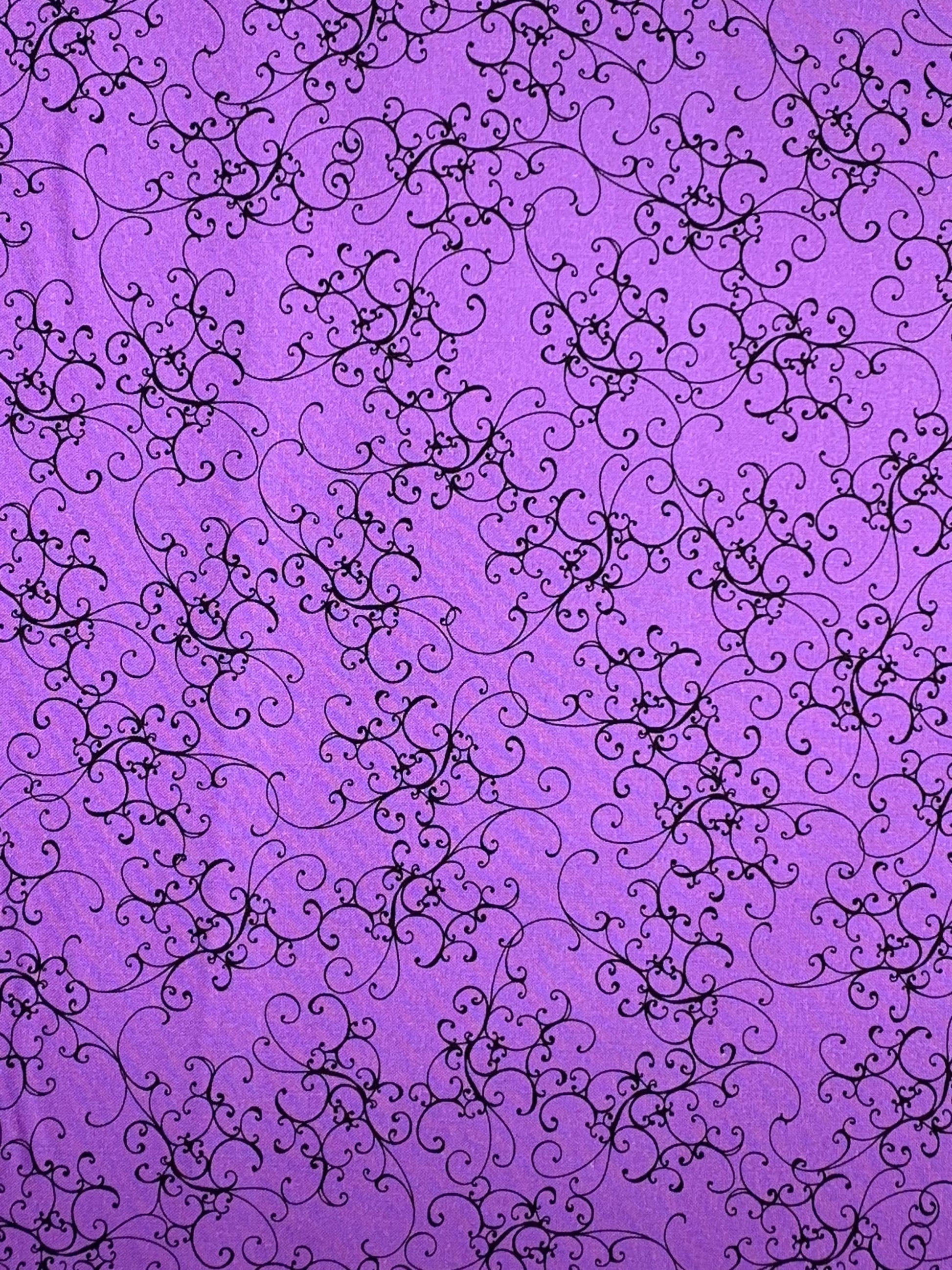 Purple Black Elegant Scroll, Loralie Desisgns, Purple Cotton Fabric, Yardage, 692483