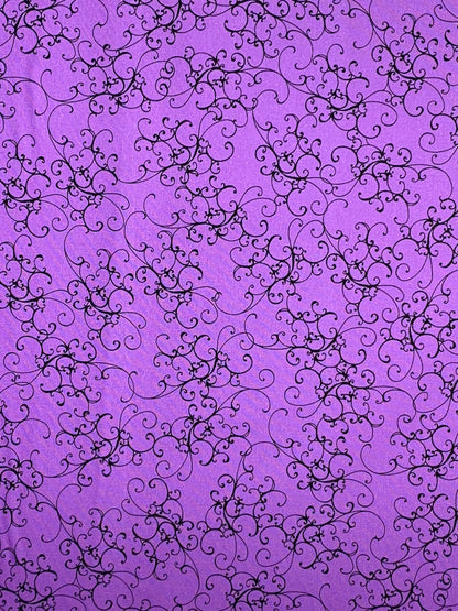 Purple Black Elegant Scroll, Loralie Desisgns, Purple Cotton Fabric, Yardage, 692483