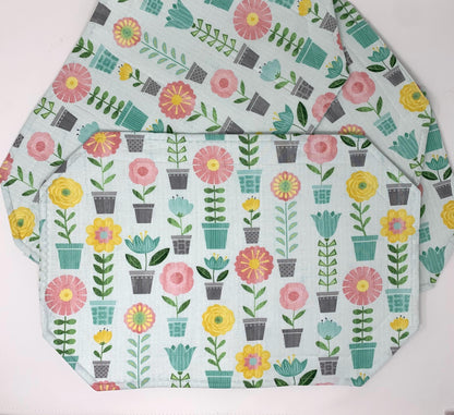 Plants Placemat Set, Qulted Place Mats, Octagon Shape, Potted Plants, Blue
