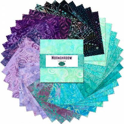Batik Fabric Squares, Moonshadow Batik, Charm Pack, Purple, Green, Wilmington Prints