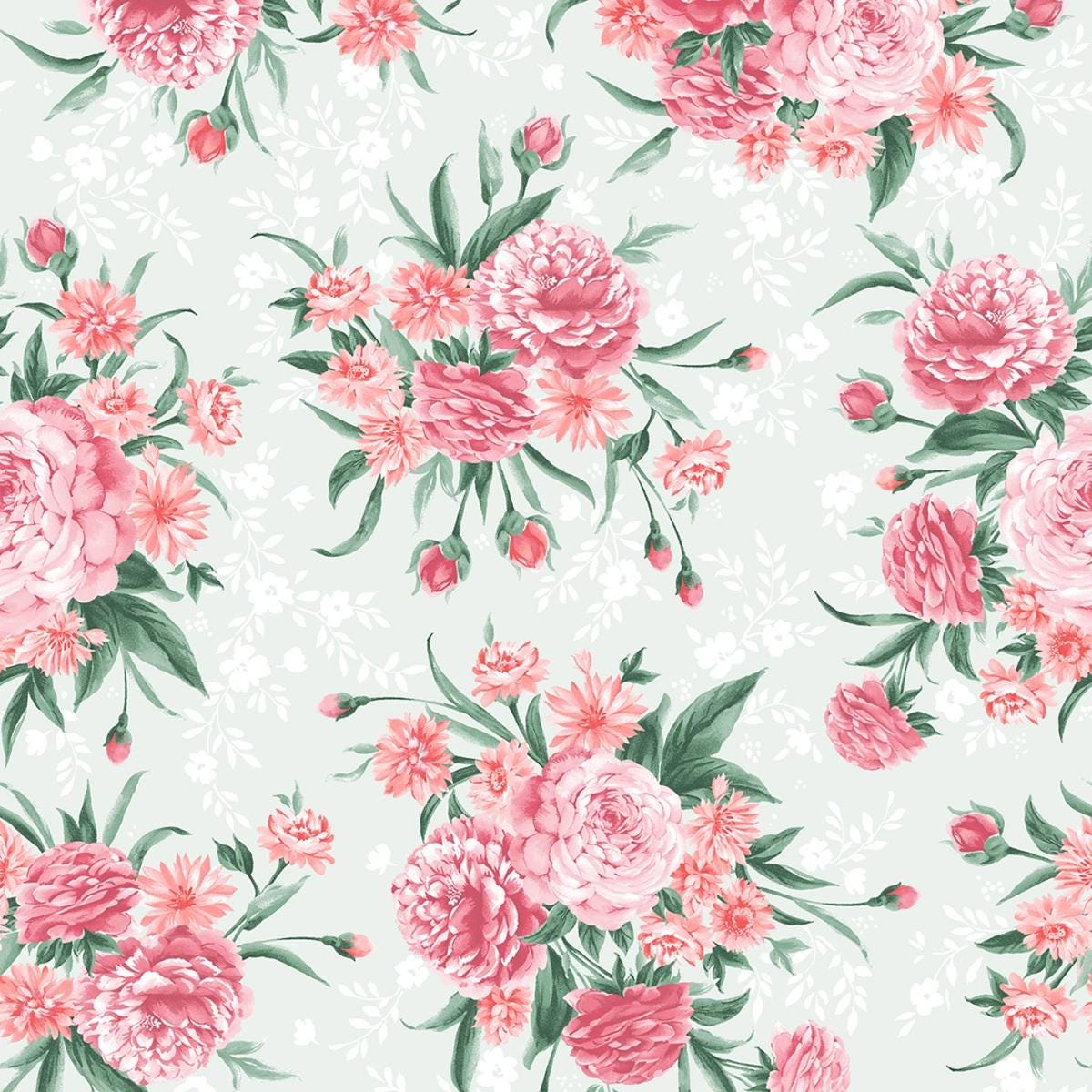 Floral Charm Pack, Garden Picnic, Pink, Green, Black, Maywood Studio, Charm Pack, Pink,