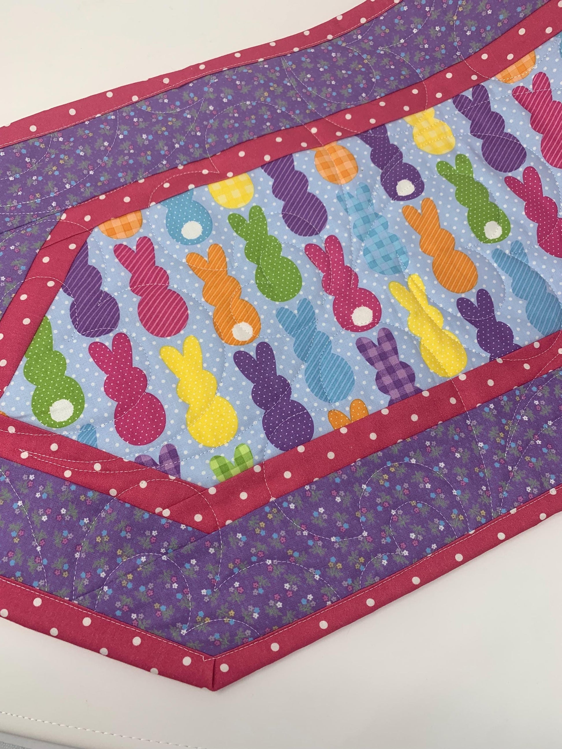 Easter Bunny Peeps Table Runner Quilt, Spring Quilt, Purple, Pink, Yellow, Green, Handmade Quilt