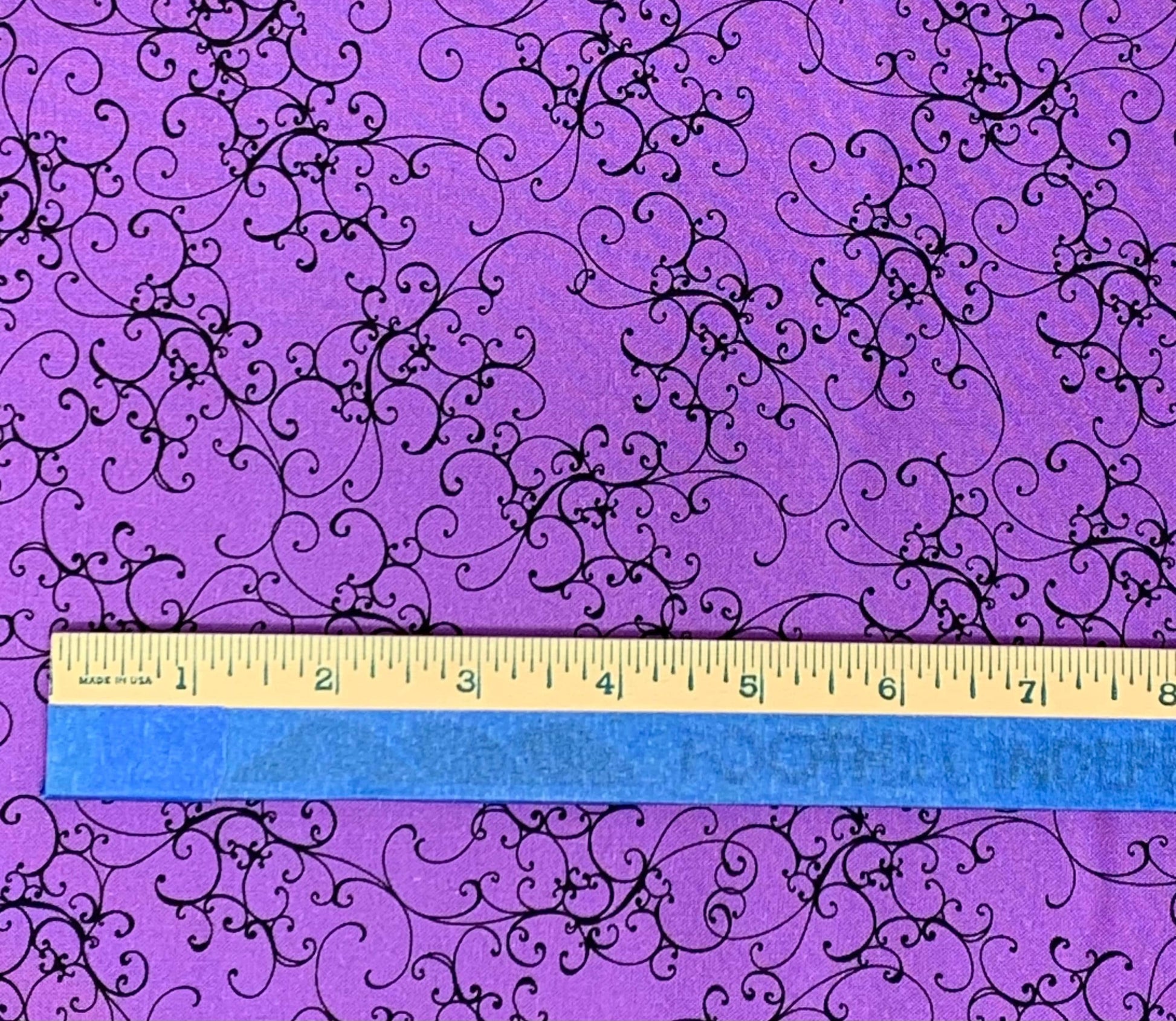 Purple Black Elegant Scroll, Loralie Desisgns, Purple Cotton Fabric, Yardage, 692483
