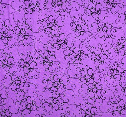 Purple Black Elegant Scroll, Loralie Desisgns, Purple Cotton Fabric, Yardage, 692483