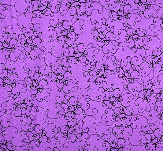 Purple Black Elegant Scroll, Loralie Desisgns, Purple Cotton Fabric, Yardage, 692483