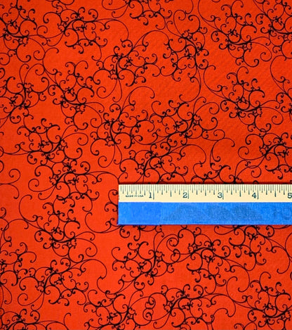 Red Black Elegant Scroll, Loralie Desisgns, Red Cotton Fabric, Yardage, 692482