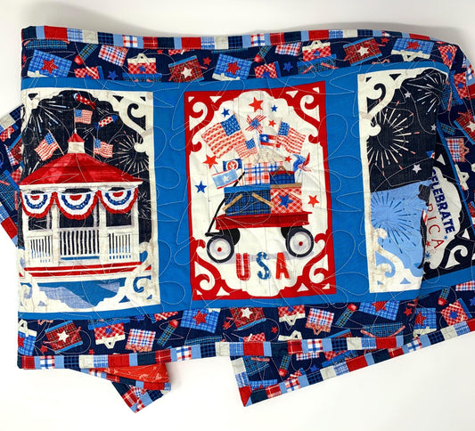 Patriotic Table Runner, Fourth of July, Independence Day, Red, White, Blue, Table Runner Quilt, Stars, Handmade Quilt