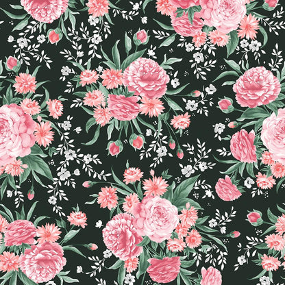 Floral Charm Pack, Garden Picnic, Pink, Green, Black, Maywood Studio, Charm Pack, Pink,