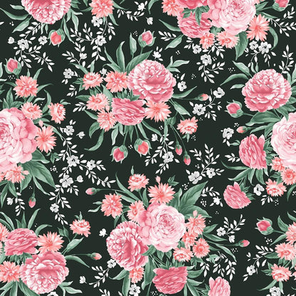 Floral Charm Pack, Garden Picnic, Pink, Green, Black, Maywood Studio, Charm Pack, Pink,