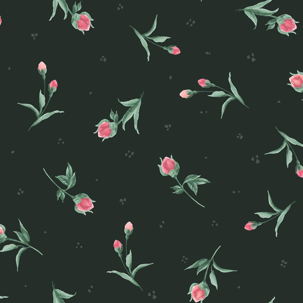 Floral Charm Pack, Garden Picnic, Pink, Green, Black, Maywood Studio, Charm Pack, Pink,