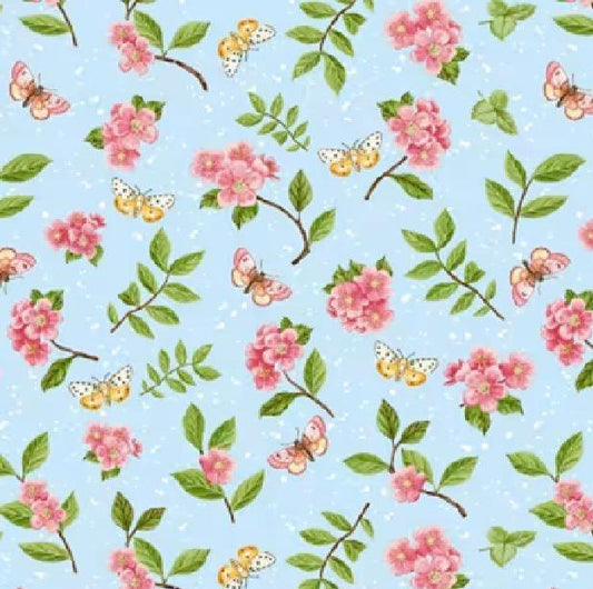 Butterflies and Flowers Light Blue yardage, Enchanted Forest, Jane Alison, Henry Glass Fabrics