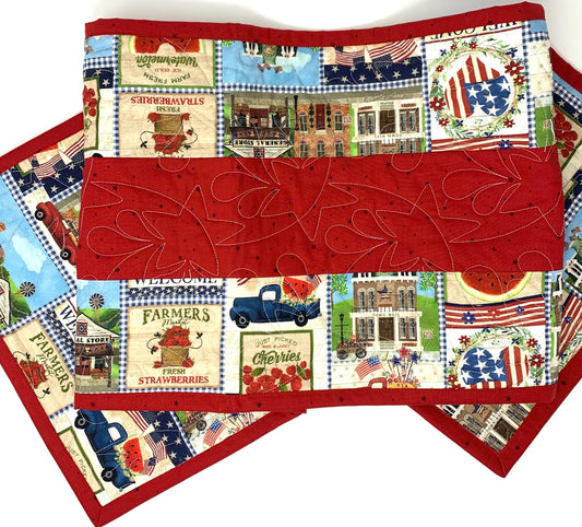 Patriotic Table Runner, Fourth of July, Independence Day, Memorial Day, Red, White, Blue, Table Runner Quilt, Stars, Handmade Quilt