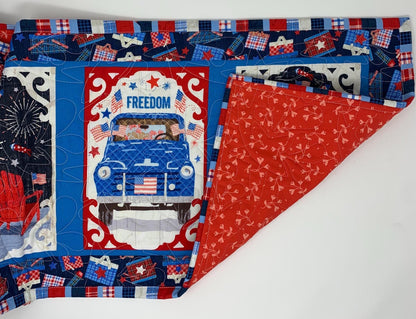 Patriotic Table Runner, Fourth of July, Independence Day, Red, White, Blue, Table Runner Quilt, Stars, Handmade Quilt