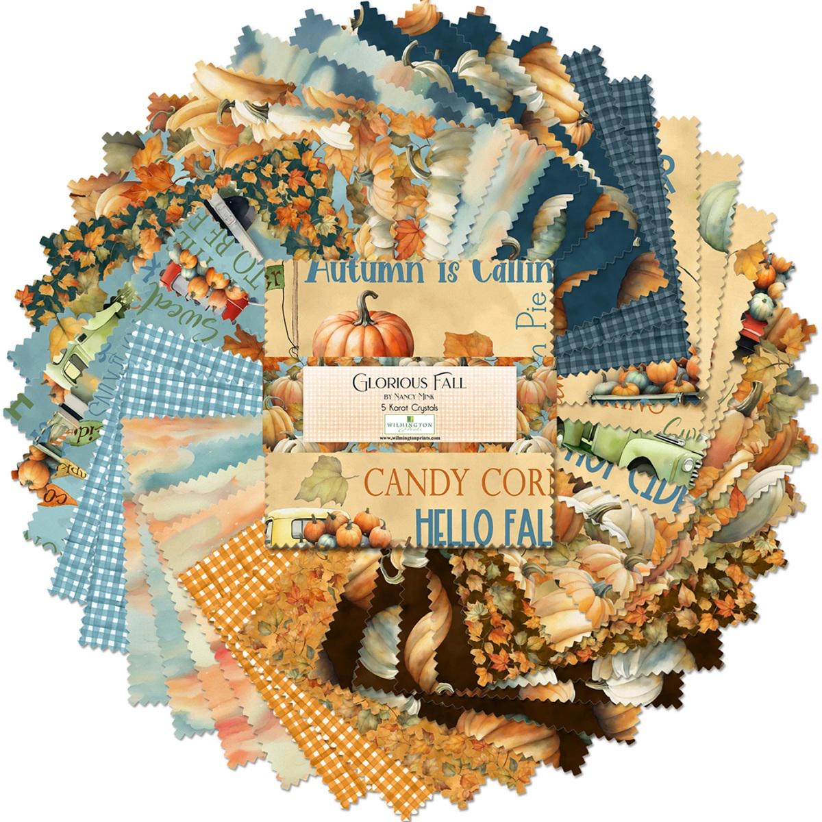 Fall Fabric Squares, Glorious Fall, Orange, Blue, Wilmington Prints, 5 inches, 42 squares