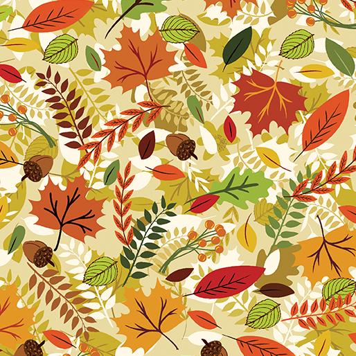 Fall Fabric Yardage, Gather Together, Autumn Leaves on Cream, Fall Autumn yardage, Benartex