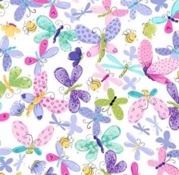 Floral Bees Butterflies Charm Pack, Pretty in Pink, Pink, Green, Black, Susybee Precuts.