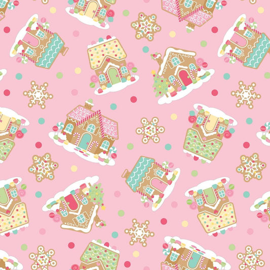Christmas Pink Yardage, Gingerbread Kisses, Gingerbread Kisses Main Pink, Riley Blake, Fabric Yardage