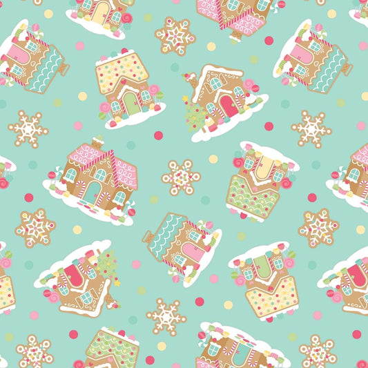 Christmas Blue Yardage, Gingerbread Kisses, Gingerbread Kisses Main Blue, Riley Blake, Fabric Yardage