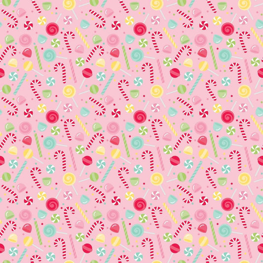 Christmas Pink Yardage, Gingerbread Kisses, Gingerbread Kisses Sweets Pink, Riley Blake, Fabric Yardage