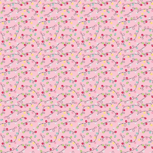 Christmas Pink Yardage, Gingerbread Kisses, Gingerbread Kisses Lights Pink, Riley Blake, Fabric Yardage