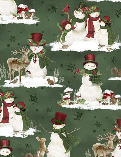Christmas Winter Fabric Squares, Woodland Snowmen, Wilmington Prints, 5 inches, 42 squares