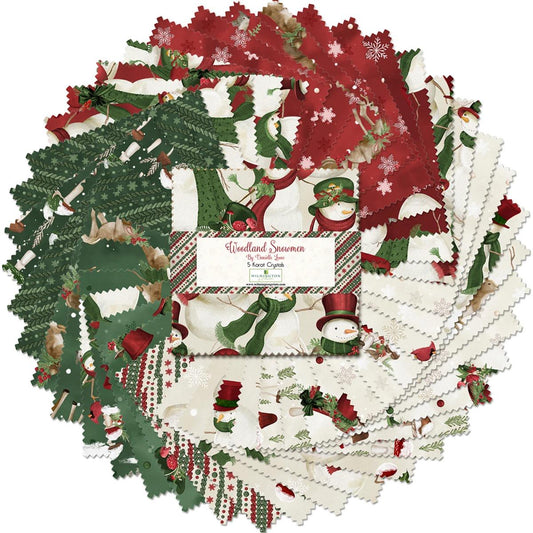 Christmas Winter Fabric Squares, Woodland Snowmen, Wilmington Prints, 5 inches, 42 squares