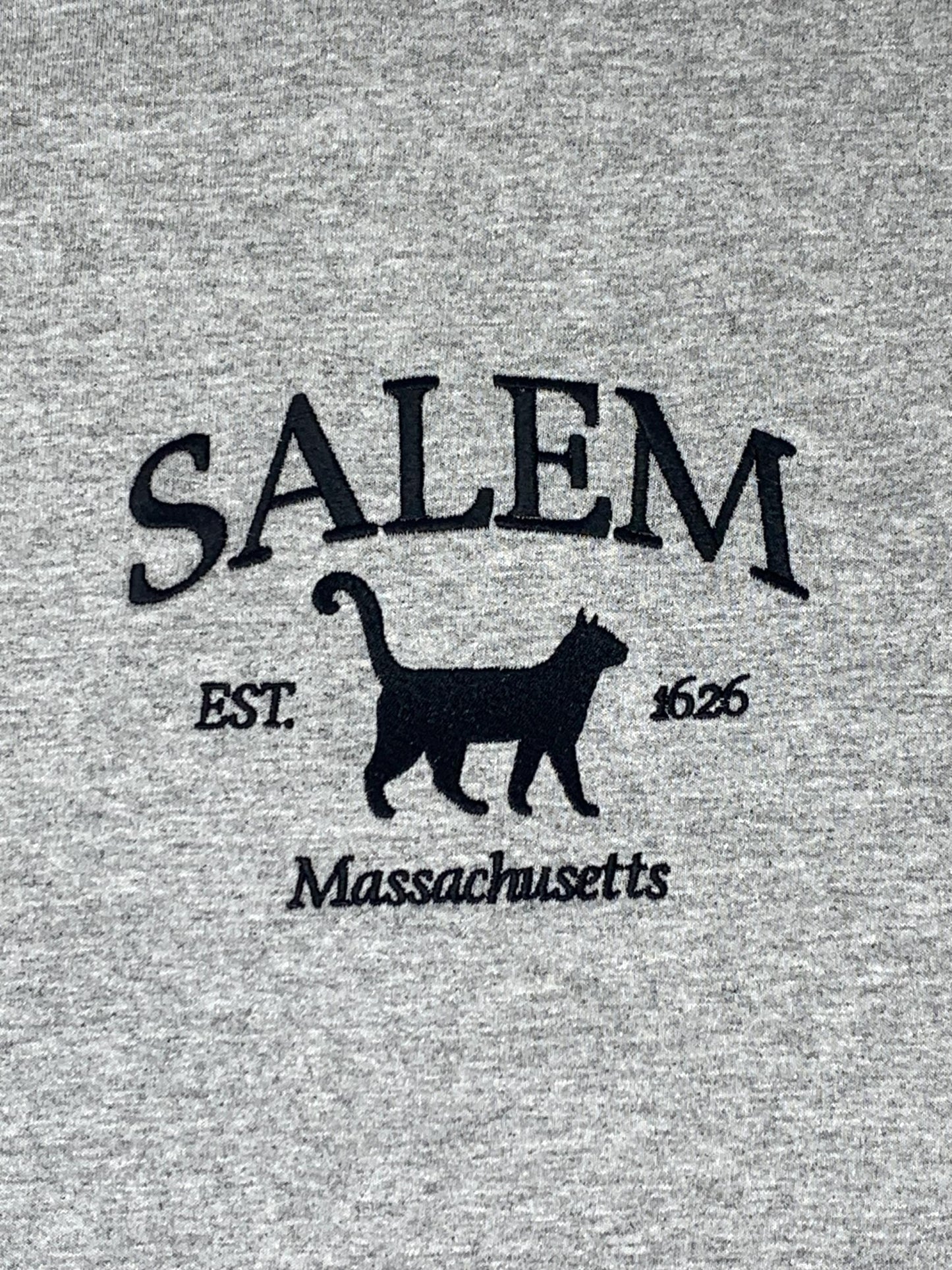 Halloween Unisex Tee Shirt Embroidered, Cat Shirt, Gray, Black