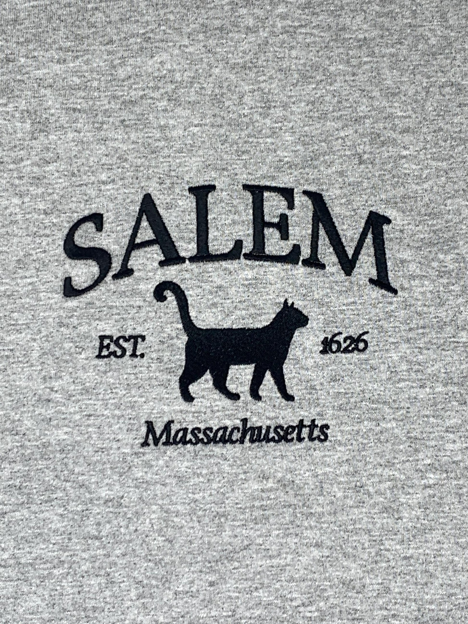 Halloween Unisex Tee Shirt Embroidered, Cat Shirt, Gray, Black