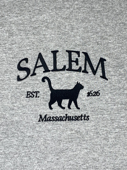 Halloween Unisex Tee Shirt Embroidered, Cat Shirt, Gray, Black