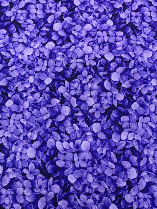 Purple Packed Hydrangea Petals Floral yardage, Midnight Bloom, Timeless Treasres