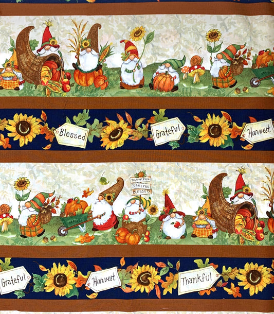 Gnome Repeating Stripe, Gnome-Kin Patch, Fall yardage, Susan Winget, Wilmington Prints