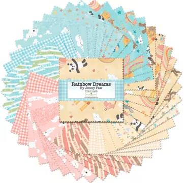 Fabric Squares, Rainbow Dreams, Charm Pack, Pink, Blue, Yellow, Wilmington Prints