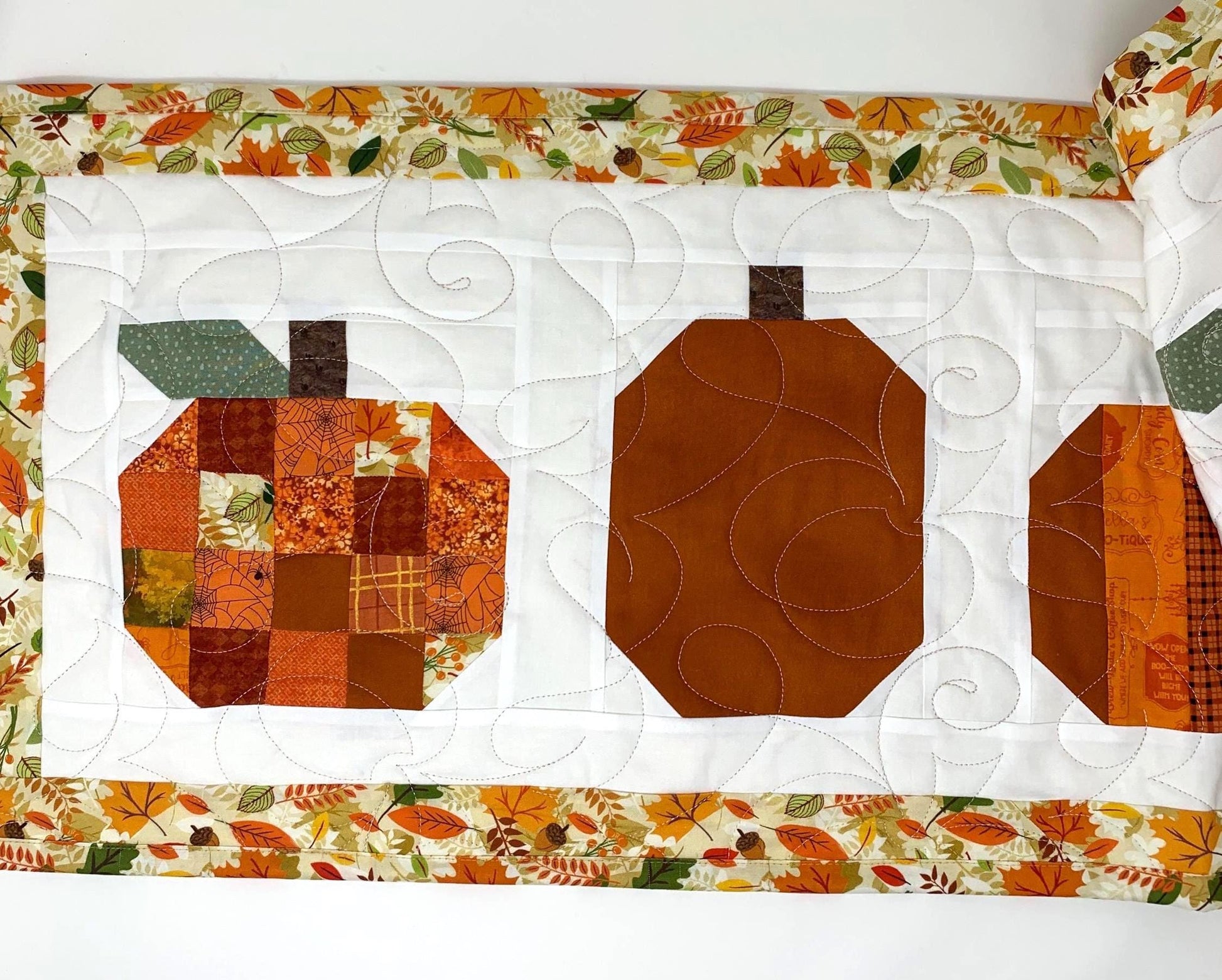 Pumpkin Table Runner Quilt, Fall, Autumn, Orange, Handmade