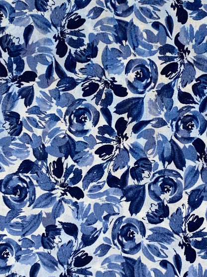 Blue White Floral Fabric Yardage, Dreaming in Blue, Packed Flowers, Wilmington Prints