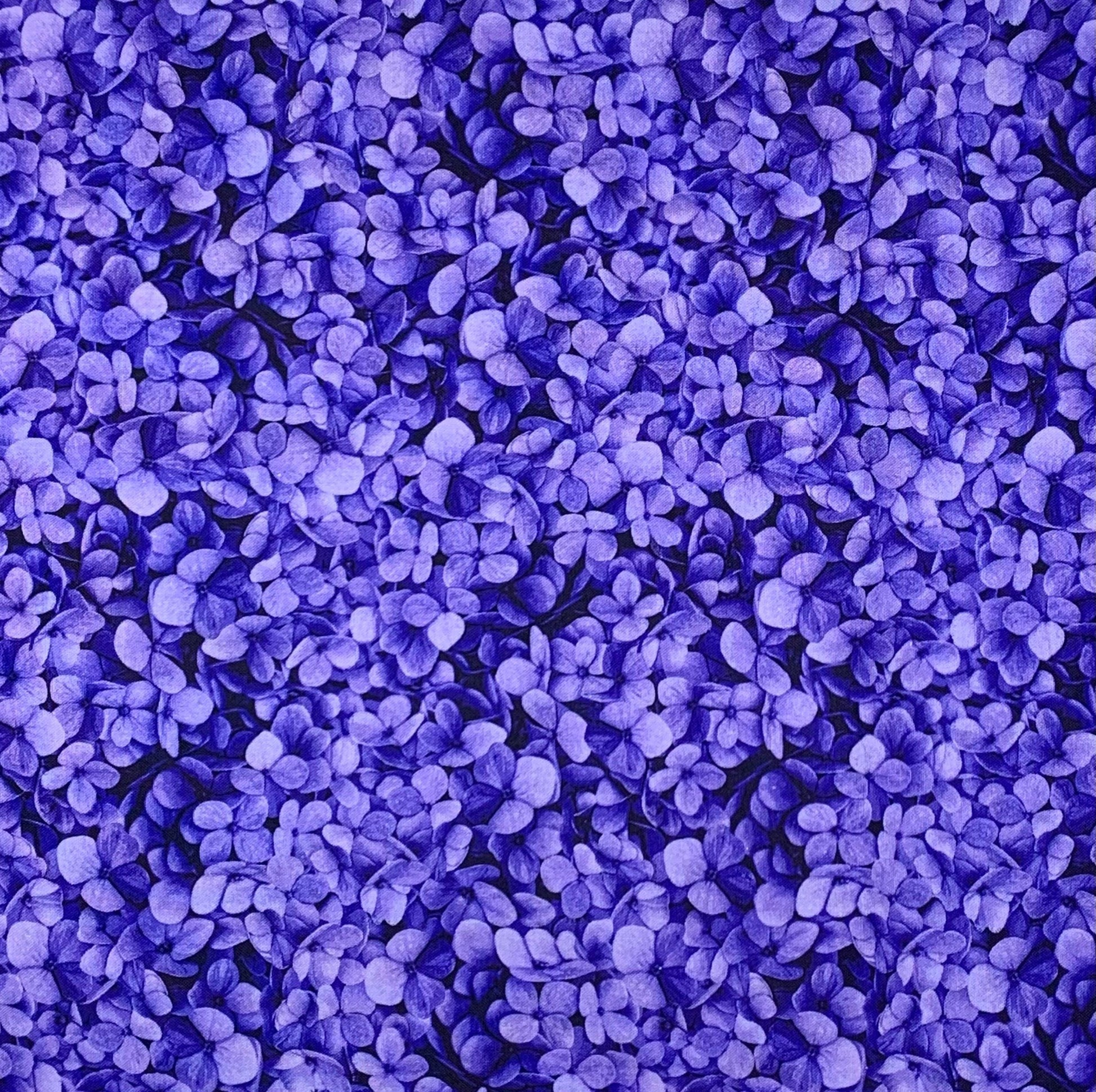 Purple Packed Hydrangea Petals Floral yardage, Midnight Bloom, Timeless Treasres