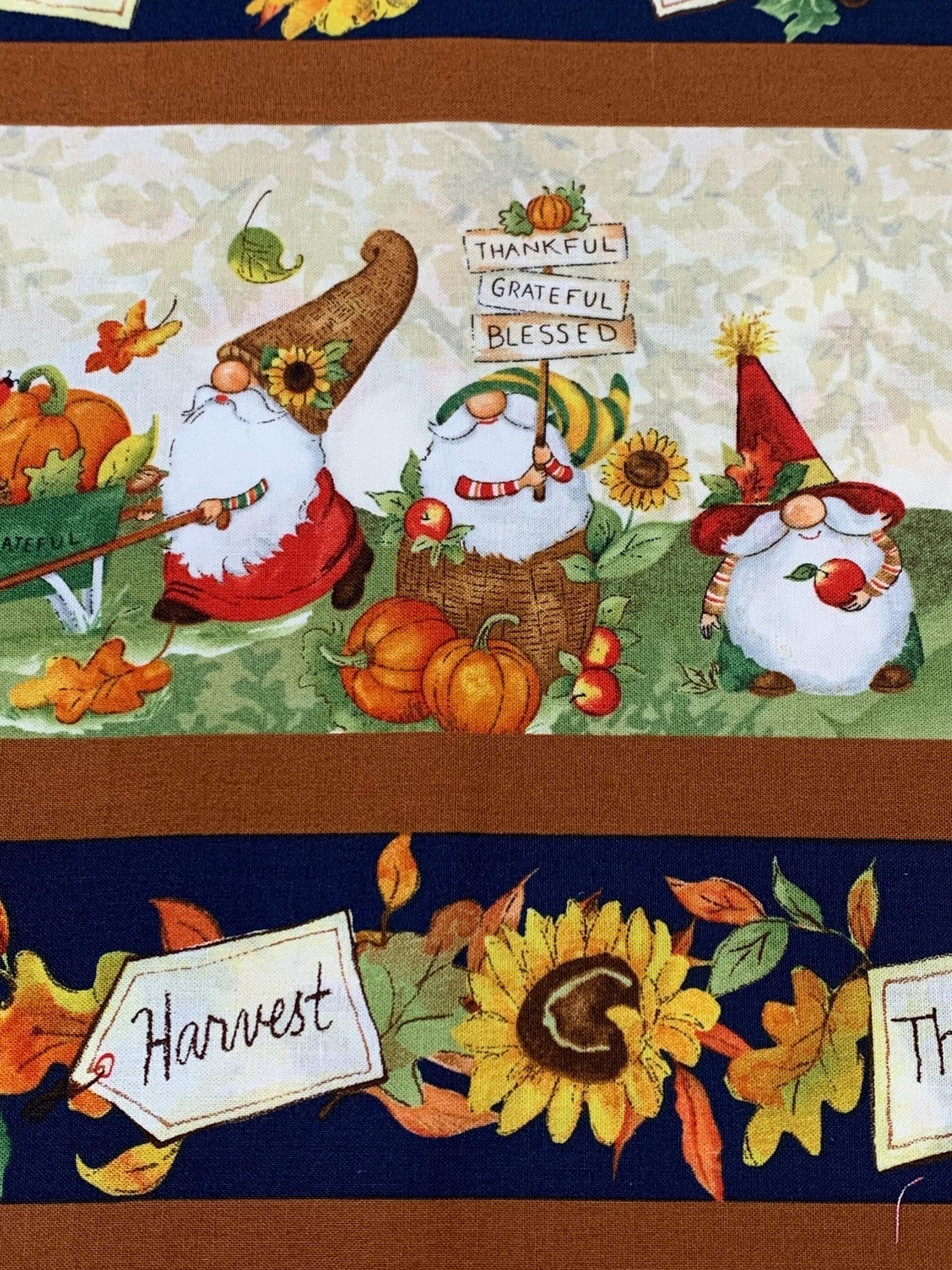 Gnome Repeating Stripe, Gnome-Kin Patch, Fall yardage, Susan Winget, Wilmington Prints