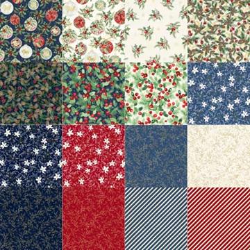 Christmas Floral Fabric Squares, Charm Pack, Joyful, Green, Red, P & B Textiles, 5 inch squares
