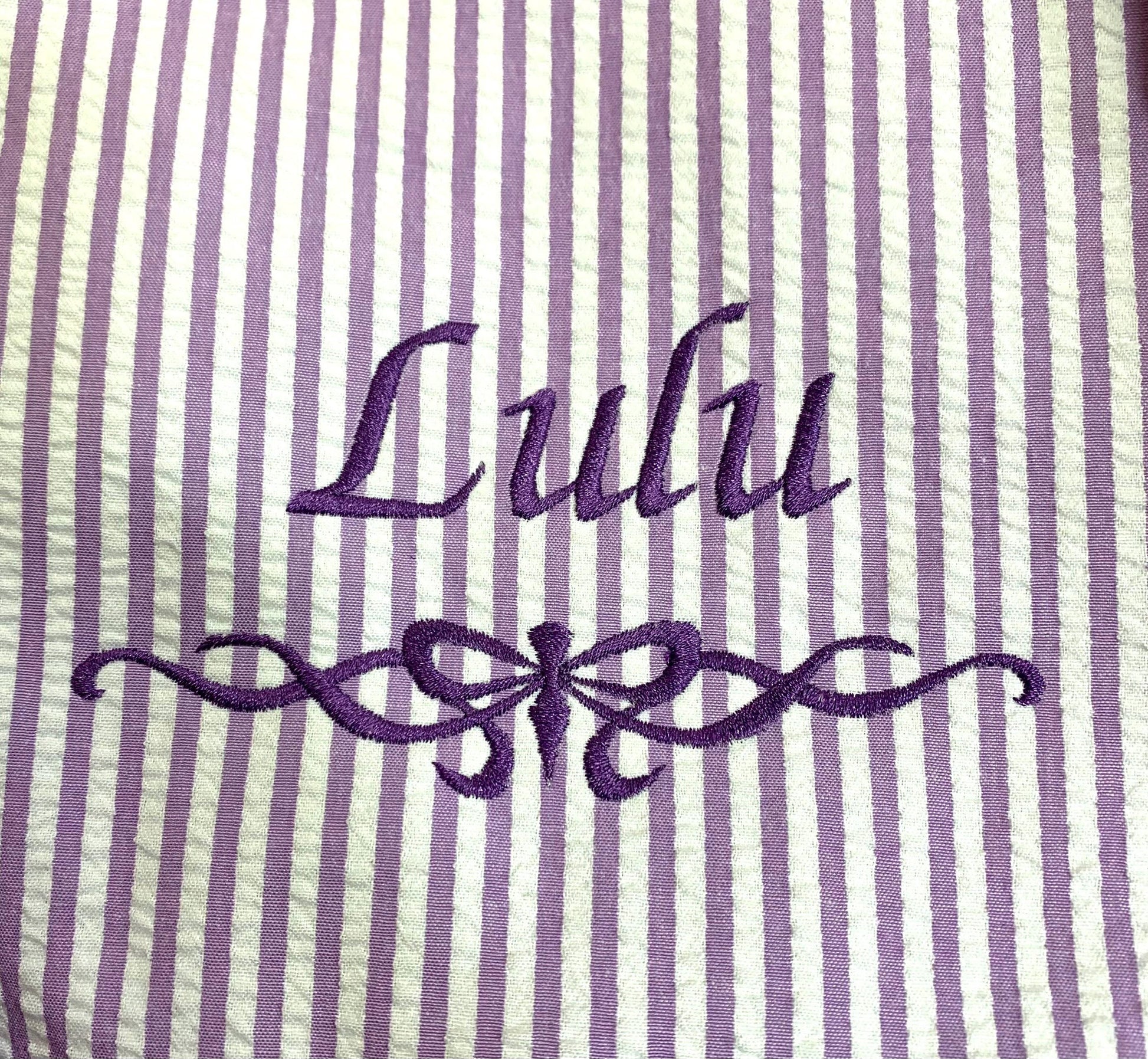 Personalized Duffle Bag, Seer Sucker Cotton, Sports Bag, Sleep Over Bag, Bridesmaid Gift, Embroidered Gift, Purple, Navy, Pink