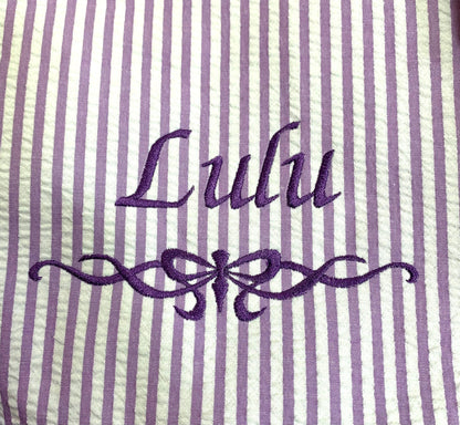 Personalized Duffle Bag, Seer Sucker Cotton, Sports Bag, Sleep Over Bag, Bridesmaid Gift, Embroidered Gift, Purple, Navy, Pink