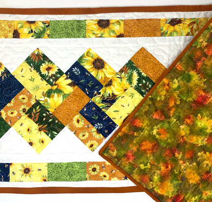 Fall Table Runner Quilt: Sunflowers, Bees, Handmade