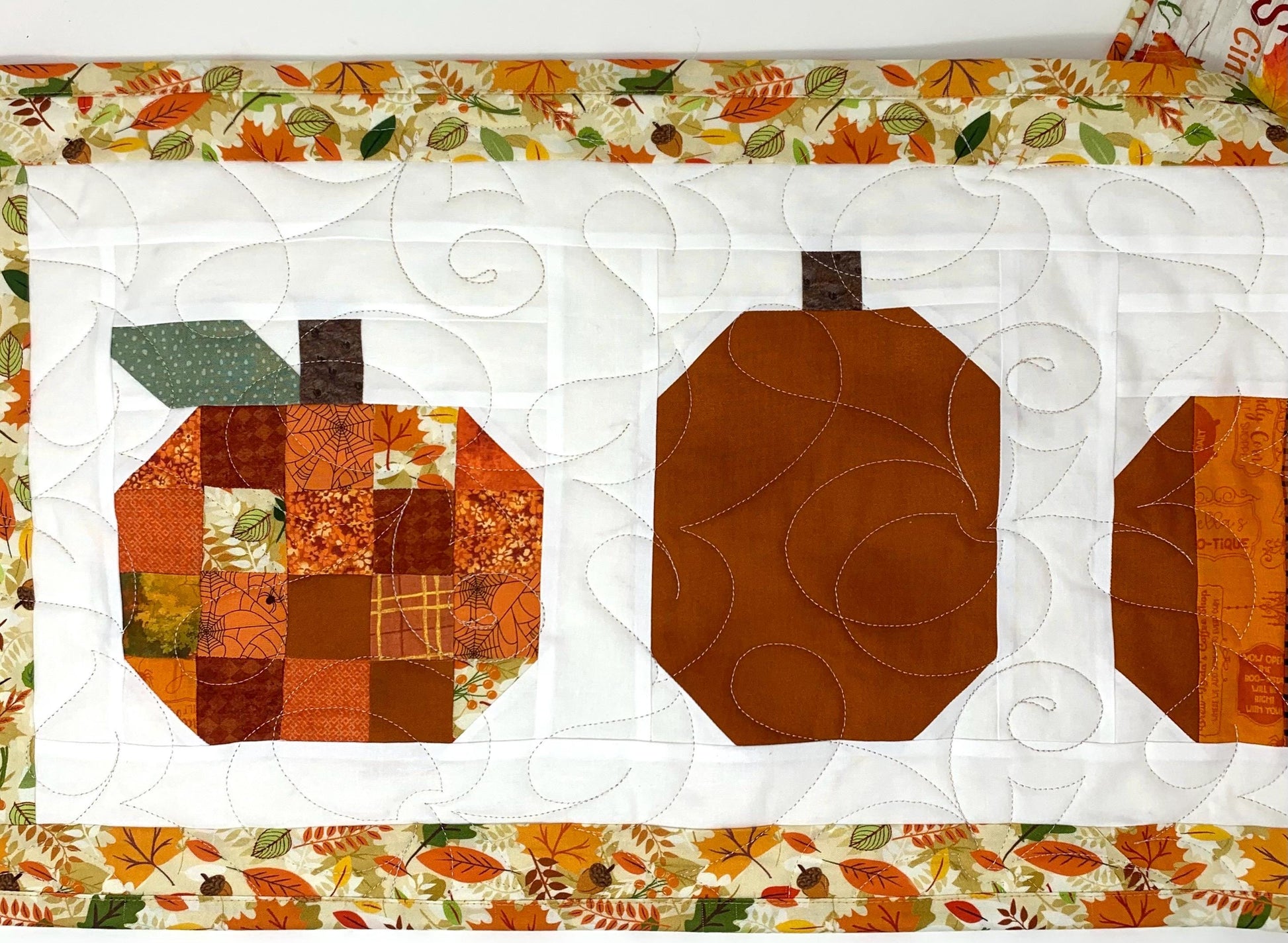 Pumpkin Table Runner Quilt, Fall, Autumn, Orange, Handmade