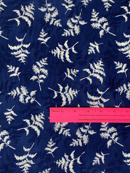 Blue Floral Fabric Yardage, Dreaming in Blue, Dark Blue Fern Toss, Wilmington Prints