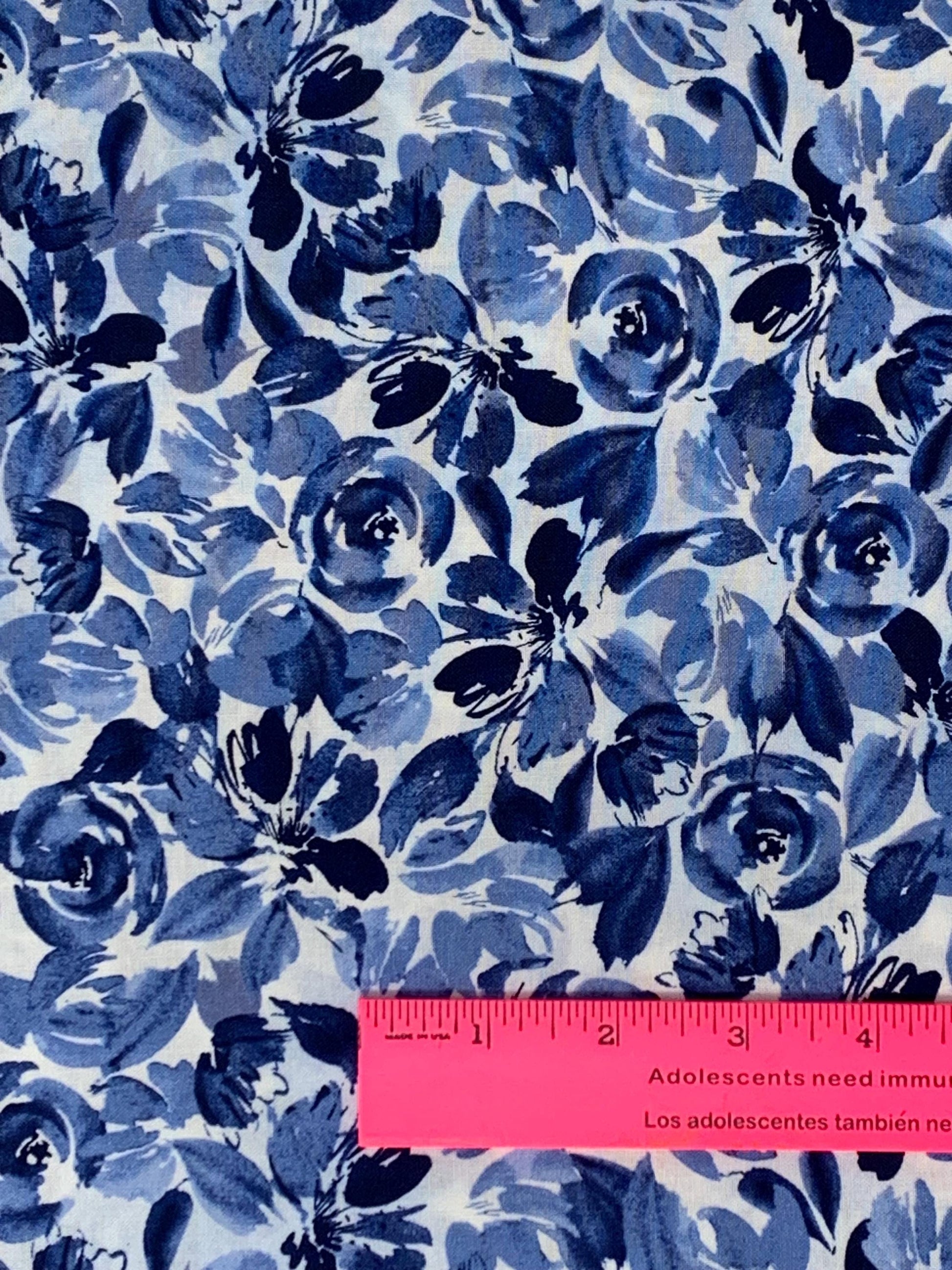 Blue White Floral Fabric Yardage, Dreaming in Blue, Packed Flowers, Wilmington Prints