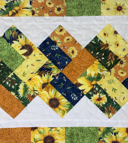 Fall Table Runner Quilt: Sunflowers, Bees, Handmade