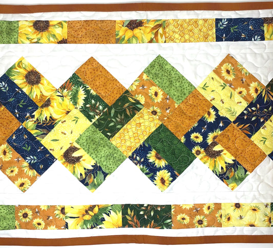 Fall Table Runner Quilt: Sunflowers, Bees, Handmade